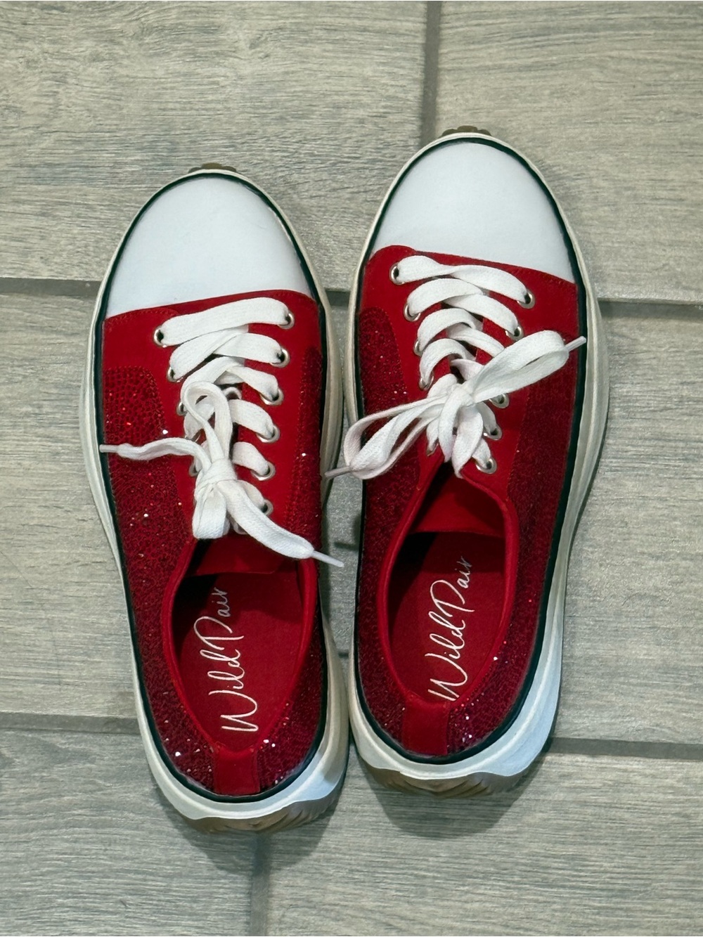 Wild Pair Red Glitter Low-Top Sneakers with White Accents